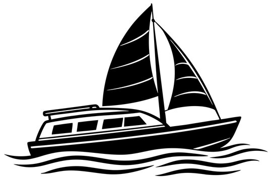 recommend clip art: Catamaran Sailing Smoothly Across the Ocean Silhouette