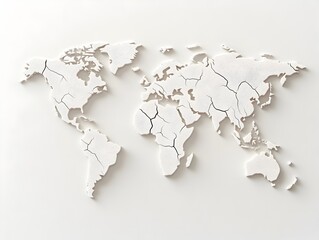 Fractured World Map Symbolizing Global Conflict and Divided Trade Routes