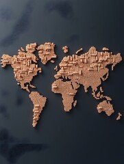 Brick Wall World Map Symbolizing Economic Protectionism and Trade Barriers Between Nations
