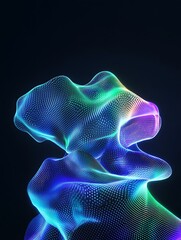 Fototapeta premium Abstract wave design with vibrant neon colors on a dark background. A minimalist poster in metallic and chrome gradient style.