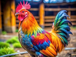 Fototapeta premium Freshly Raised Broiler Chicken on Farm Displaying Healthy Plumage Ready for Market and Cooking