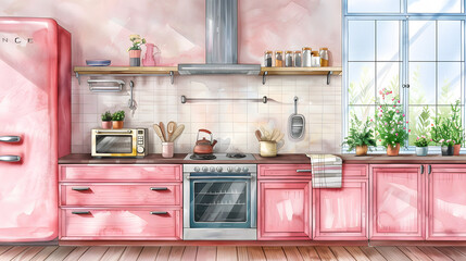 Kitchen Cabinet furniture Background watercolor