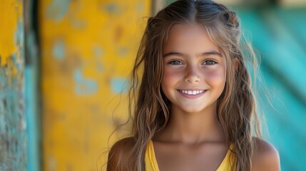radiant portrait of a joyful young portuguese girl her candid smile captured against a simple background embodying warmth and approachability