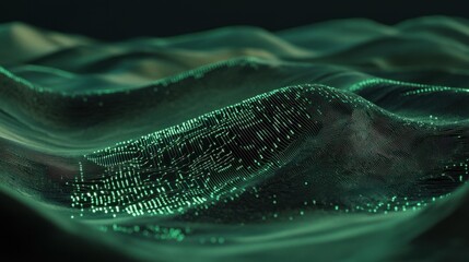 Futuristic green wave-like terrain with data points