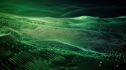 Abstract green cyber landscape with digital circuitry