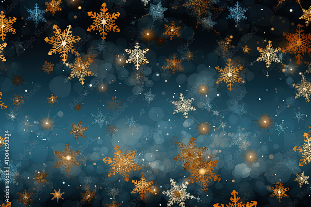 Poster christmas background with snowflakes and bokeh. winter holidays celebration backdrop with snow on bl