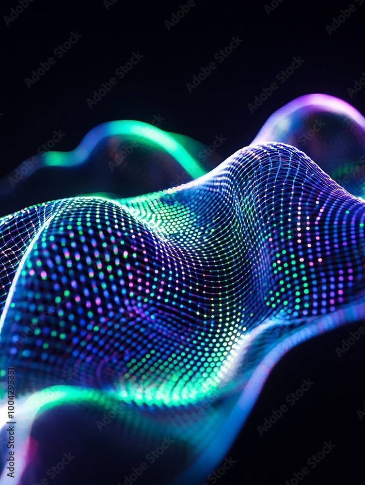 Poster abstract wave pattern in vibrant colors, glowing dots create a mesmerizing visual effect. a minimali