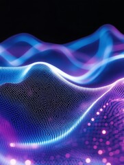 Abstract wave pattern in vibrant blue and purple hues. Ideal for tech backgrounds and digital art concepts. A minimalist poster in metallic and chrome gradient style.