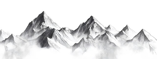 Black and white mountain tattoo design, ink style, simple drawing