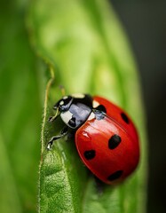 Fototapeta premium A ladybug on a leaf