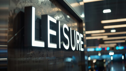 word "LEISURE" in big letters on a display at the airport