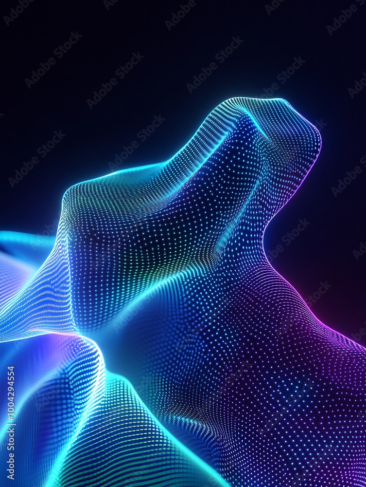 Poster abstract wave pattern with vibrant neon colors, creating a mesmerizing visual effect on a dark backg