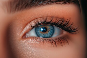 Obraz premium Macro Studio Expression Shot Of Woman's Eye With Close Up On Eyelashes And Pupil .generative ai