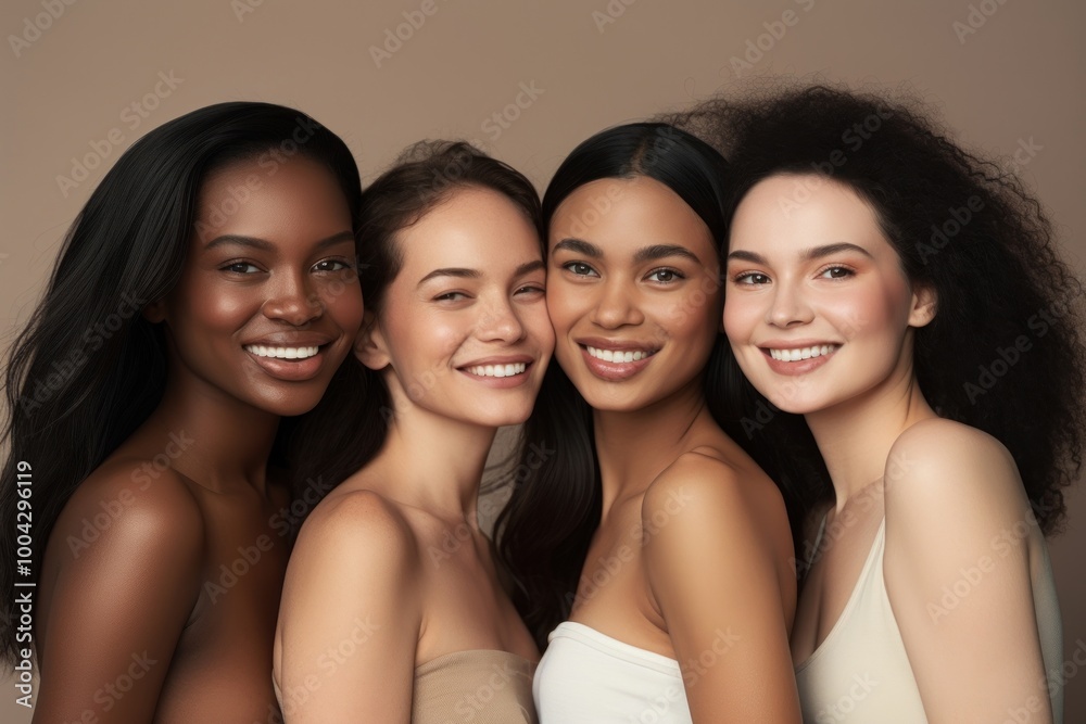 Poster Asian and black women portrait smiling person.