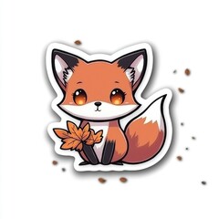 Obraz premium Adorable Cartoon Fox Holding Autumn Leaf