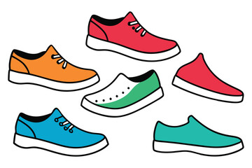 A vibrant set of eight colorful and stylish shoe illustrations, perfect for adding personality to any design. These playful and unique shoes are ideal for fashion, branding, or creative projects.
