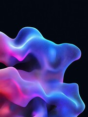 Abstract wavy shapes with vibrant colors in a smooth gradient against a dark background. A minimalist poster in metallic and chrome gradient style.