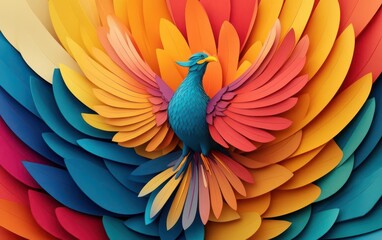 Obraz premium A multicolored phoenix rising from a sea of vibrant colors, symbolizing rebirth and the power of creative imagination