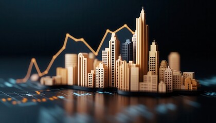 Fototapeta premium Abstract cityscape blending with digital charts and graphs, symbolizing economic growth and business expansion