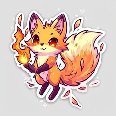 Obraz premium Cute Cartoon Fox Holding a Flame