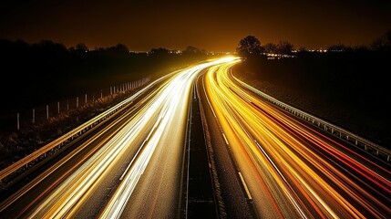 Motion Long exposure of a road with light trails of passing vehicles at night 