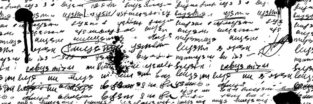 Seamless handwriting text vector vintage letter texture, paper poetry ink background black blot note. Grunge abstract scribble page retro cursive poetry lyrics wallpaper. Seamless handwriting document