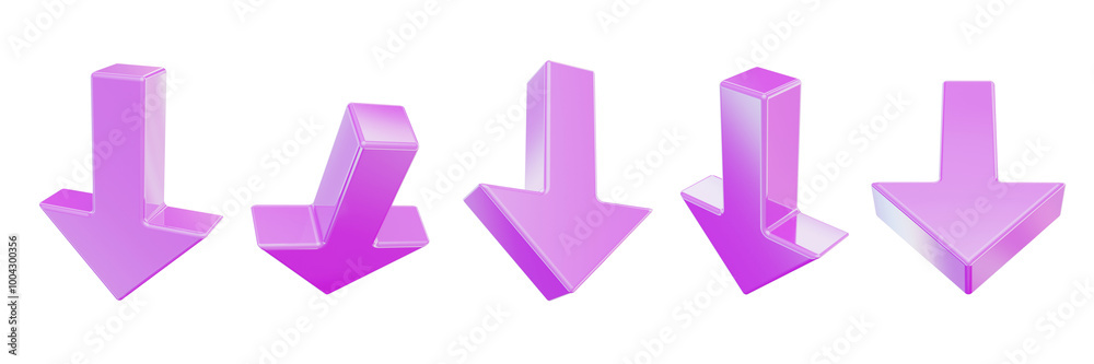 Wall mural 3d plastic arrow set, pink glossy ui acrylic cursor icon, y2k purple direction emblem, pointer. game