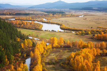 Day autumn landscape with river