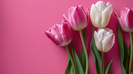 Obraz premium pink and white tulips isolated pink background