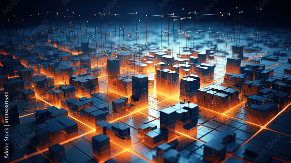 Poster concept of a digital city with cloud connections. futuristic network in the clouds