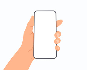 Hand Holding Phone Flat Design Style. Vector Illustration 