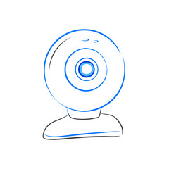 Minimalistic illustration of a webcam in blue and white