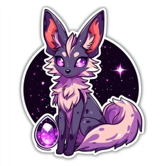 Cute Purple and Black Fox with Glowing Eyes and Gemstone