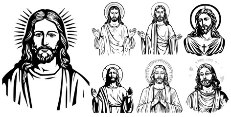 sacred illustrations of Jesus Christ in various devout poses