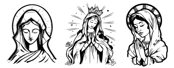 illustrations of Mary symbolizing grace, purity, and devotion vector shape