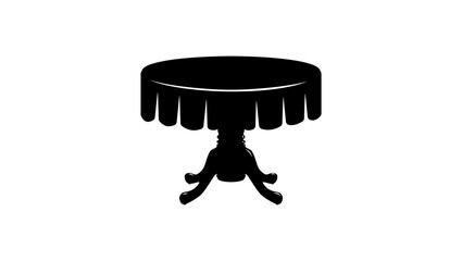 Round table with table cloth, black isolated silhouette