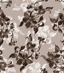 Seamless watercolor effect flowers pattern, floral illustration. Fabric texture design.
