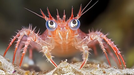 Fototapeta premium Close up of a Spiny Lobster with Big Eyes in the Ocean