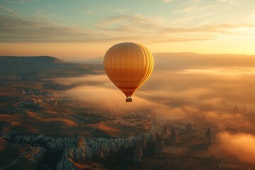 Obraz premium Hot air balloon soaring over a breathtaking sunrise in Cappadocia