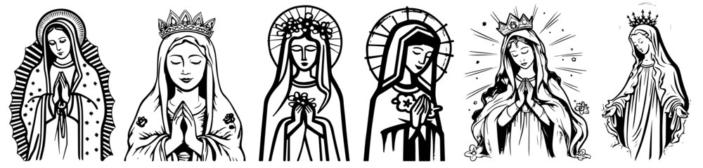Our Lady Virgin Mary Madonna black silhouette vector