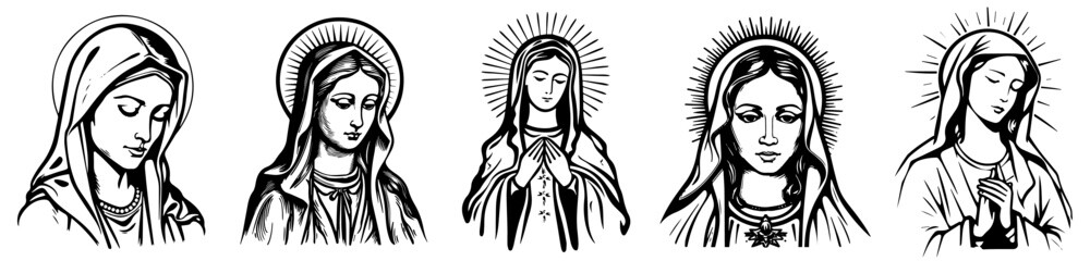 Our Lady Virgin Mary Madonna black silhouette vector