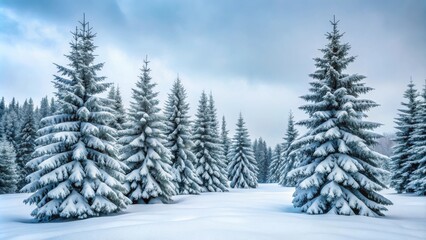 Fototapeta premium Winter wonderland scene of snow-covered evergreen trees in overcast weather