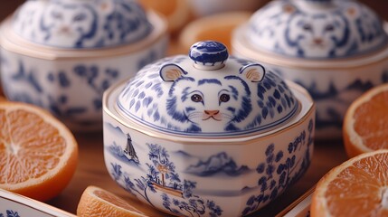 Close-up of gift boxes filled with teas, fruits, and cultural symbols exchanged during a family celebration