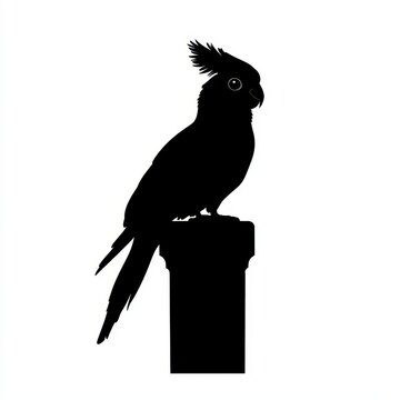 black cockatoo silhouette perched on pillar clip art preview