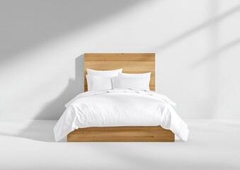 Serene Minimalist Bedroom with Crisp White Sheets and Perfectly Made Bed in Bare Room