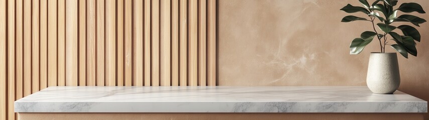 Gray marble tabletop in a modern kitchen setting, ideal for showcasing products with a sleek and elegant aesthetic.