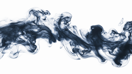 Abstract indigo dark blue smoke wavy lines curling isolated on transparent background