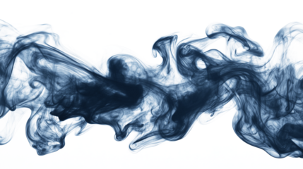 Abstract indigo dark blue smoke wavy lines curling isolated on transparent background