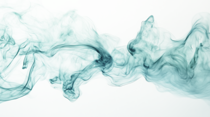 abstract mint green smoke wavy lines curling isolated on transparent background