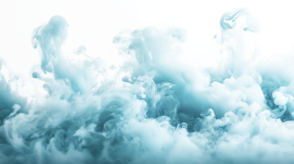 abstract turquoise blue fluffy clouds mist fog smoke curling isolated on transparent background